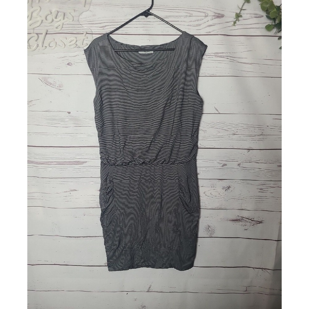 Athleta Black‎ Micro Stripe Westwood Knit Sleeveless Dress Womans Size Large